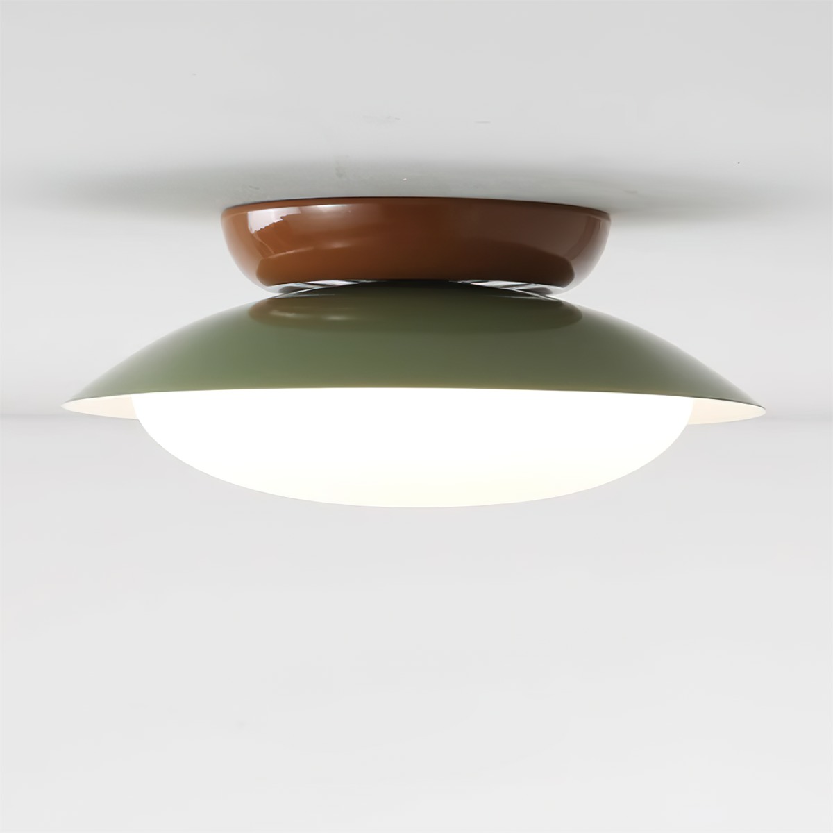 Ceiling Light Metal Dome 9.8 in LED Green Brown Bathroom Kitchen Flush Mount Fixture | Thomler