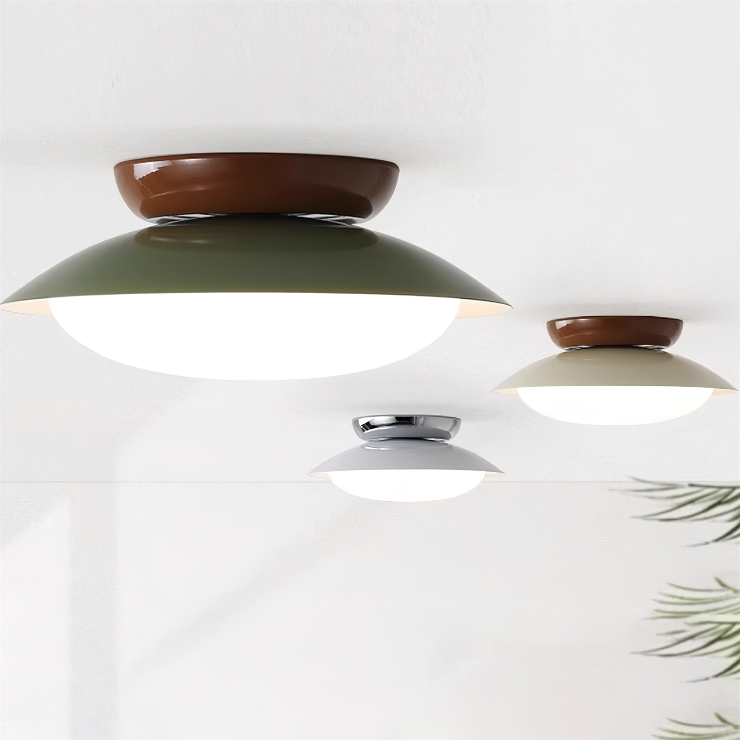 Ceiling Light Metal Dome 9.8 in LED Green Brown Bathroom Kitchen Flush Mount Fixture | Thomler