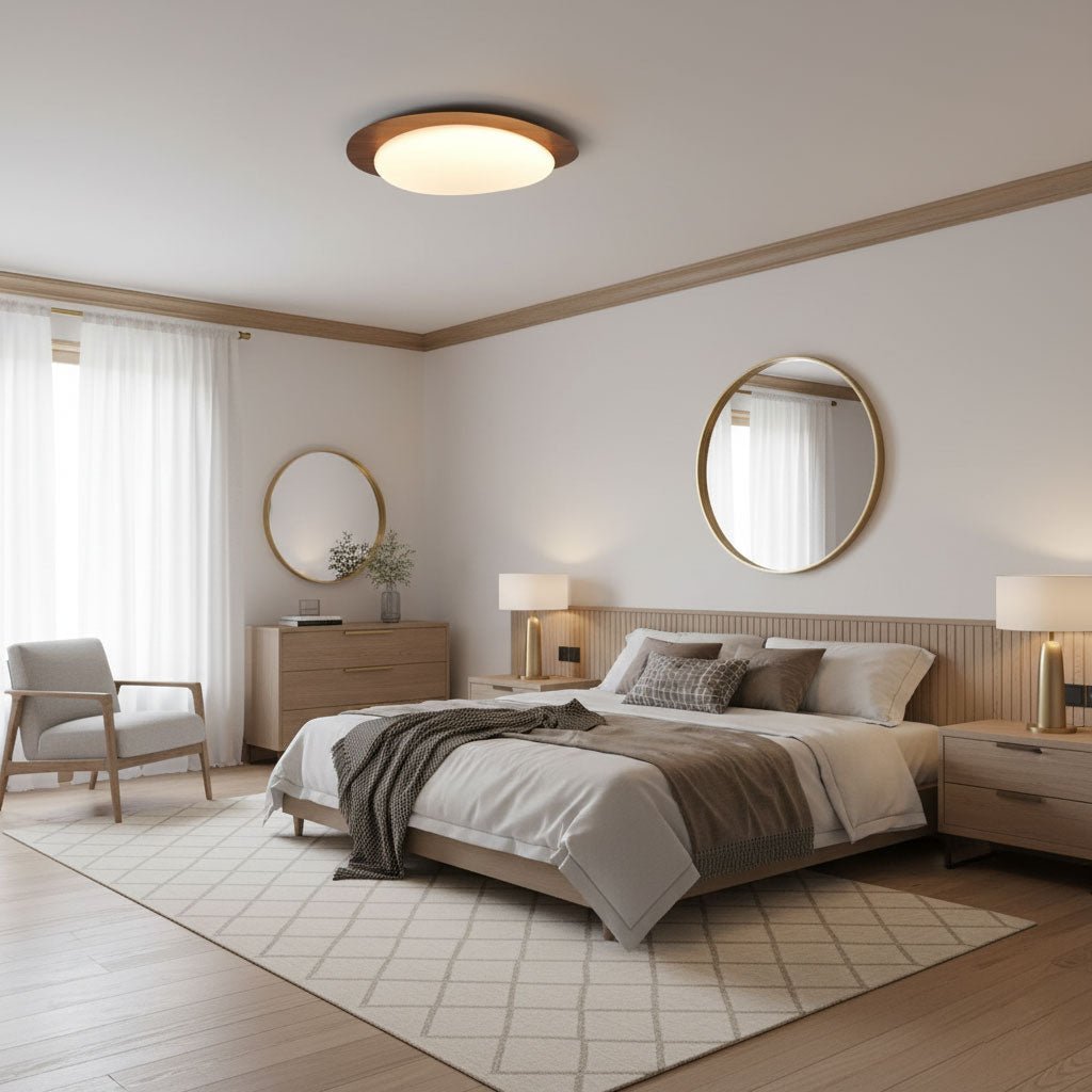 Pebble Ceiling Light 11.8 in 12W Walnut Grain Indoor Flush Mount LED | Modern Bedroom Living Room Dining Room Ceiling Fixture | Thomler