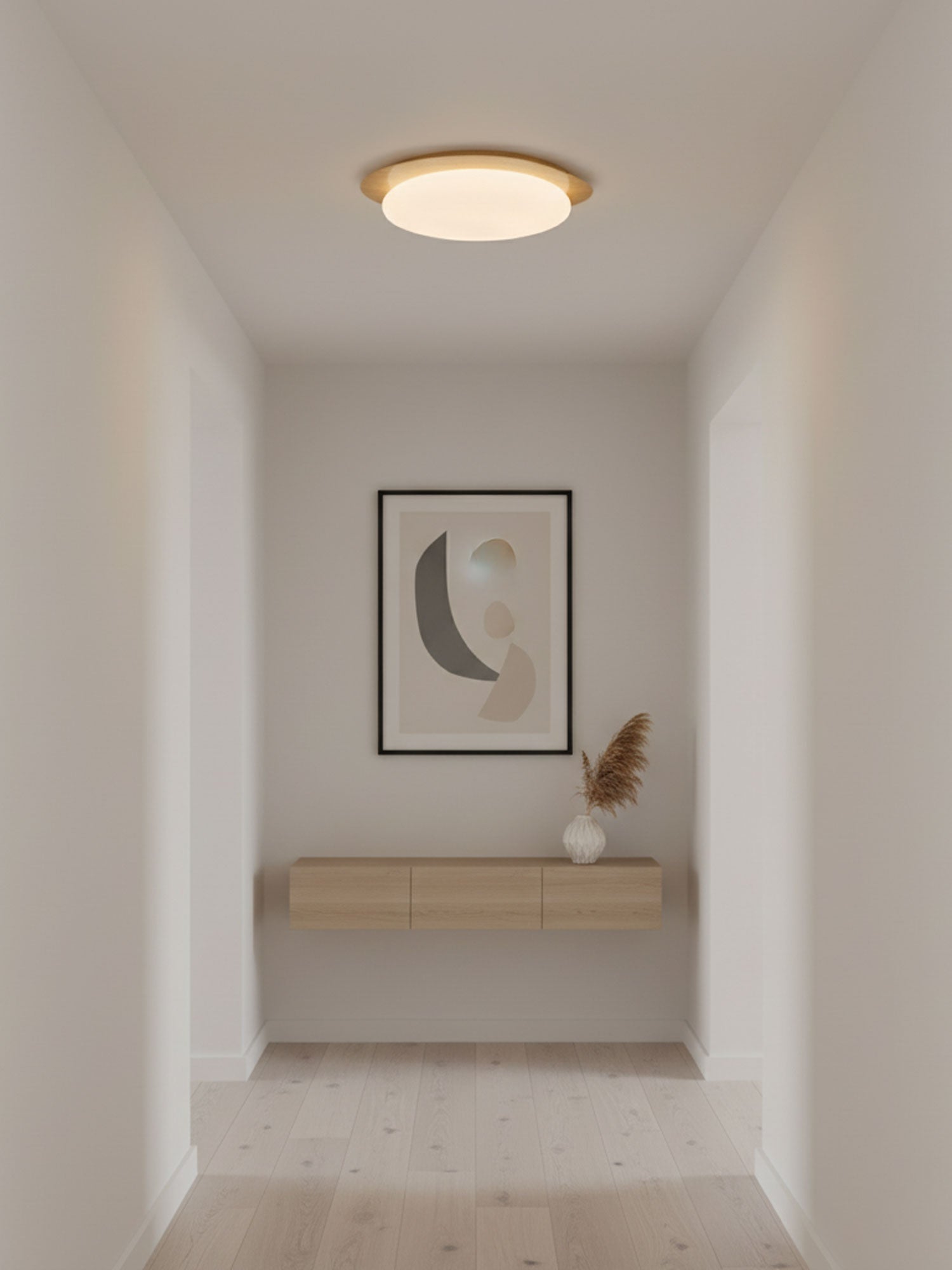 Pebble Ceiling Light 11.8 in 12W Walnut Grain Indoor Flush Mount LED | Modern Bedroom Living Room Dining Room Ceiling Fixture | Thomler
