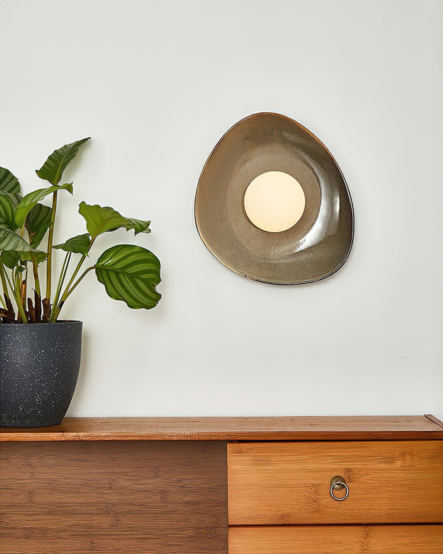 Ceramic Glass Sconce 12-Inch Sculptural Indoor Lighting Taupe White for Hallways Living Rooms Bedrooms Entryways Modern Wall Mount | Thomler
