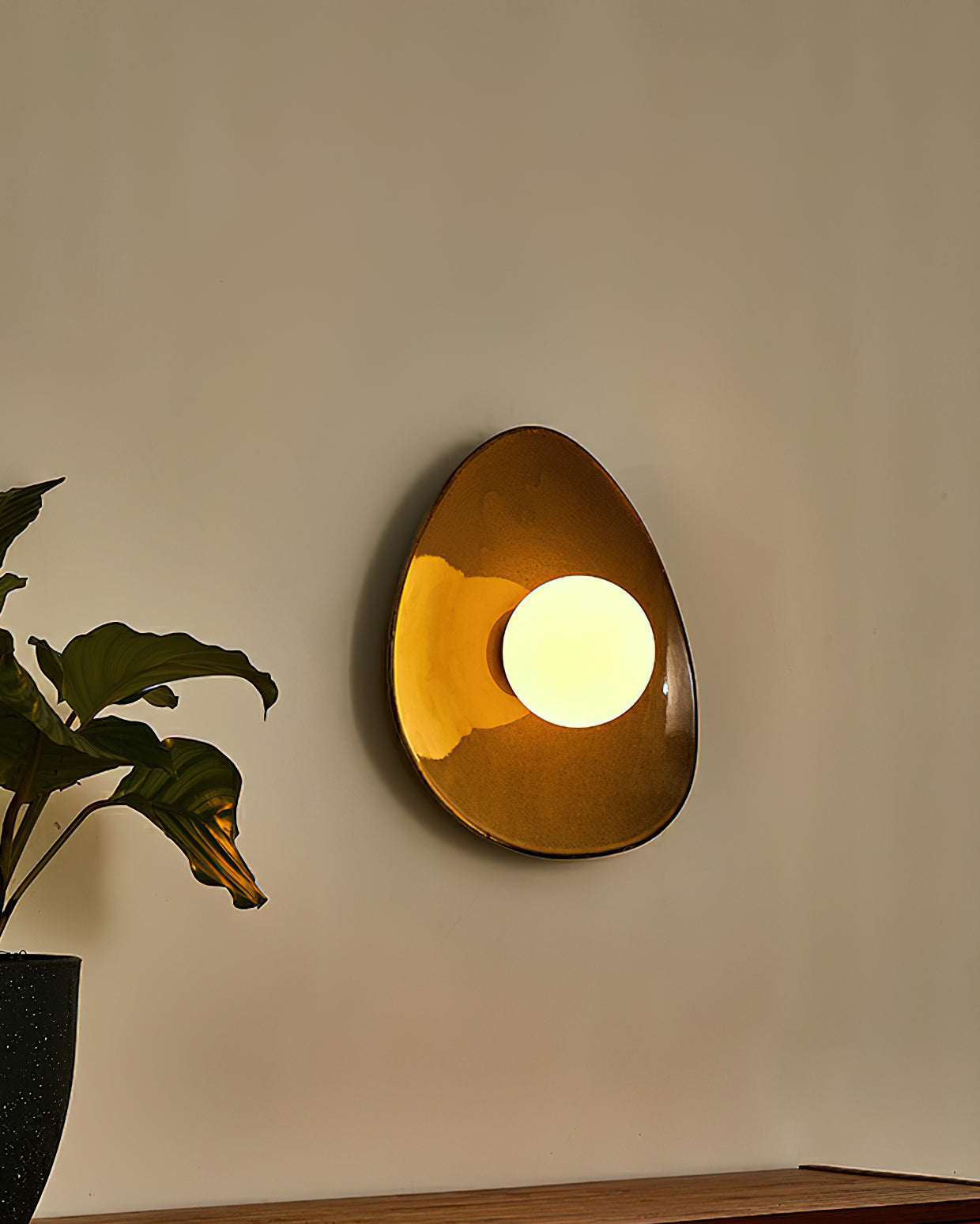 Ceramic Glass Sconce 12-Inch Sculptural Indoor Lighting Taupe White for Hallways Living Rooms Bedrooms Entryways Modern Wall Mount | Thomler
