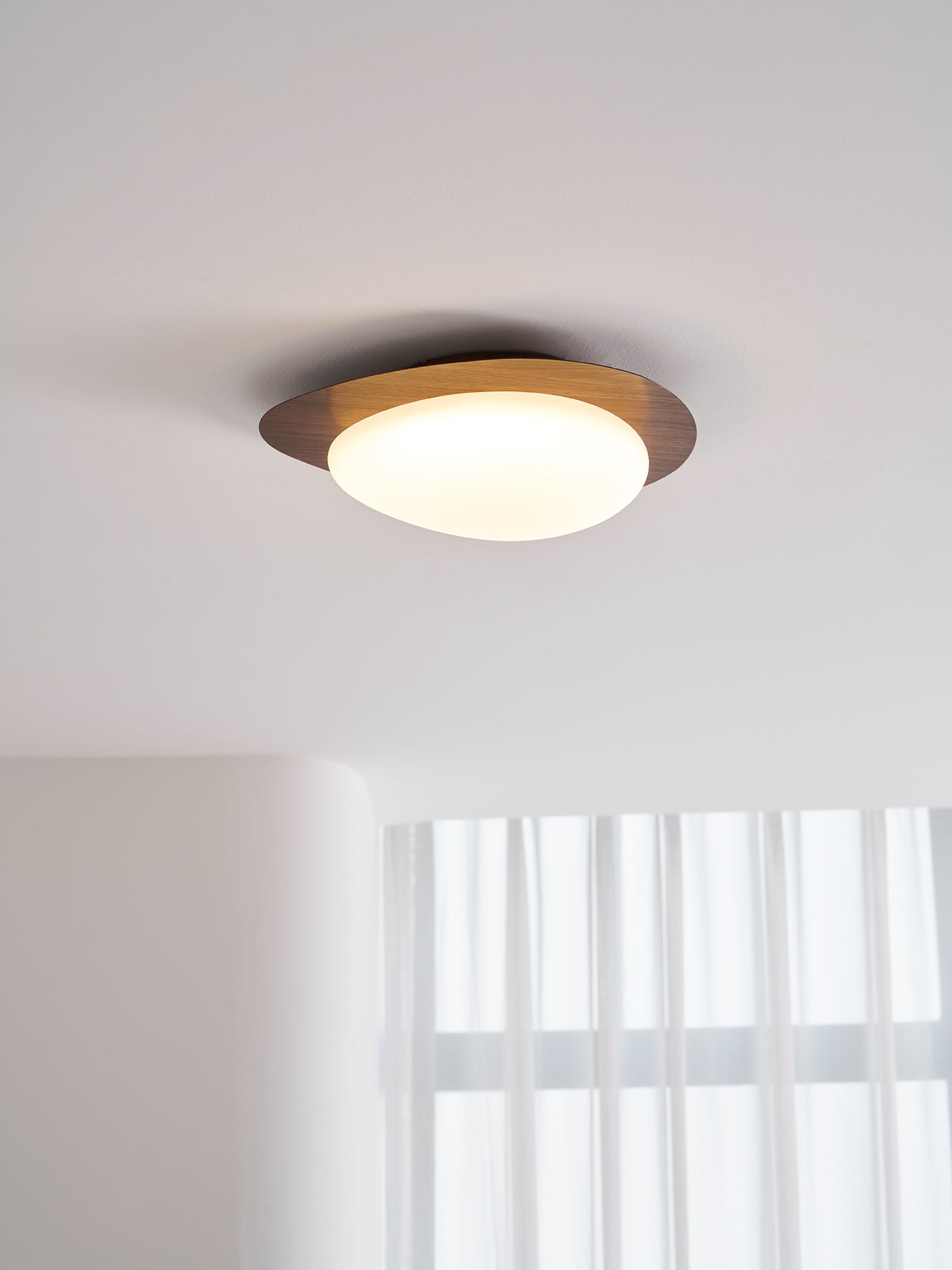 Pebble Ceiling Light 11.8 in 12W Walnut Grain Indoor Flush Mount LED | Modern Bedroom Living Room Dining Room Ceiling Fixture | Thomler