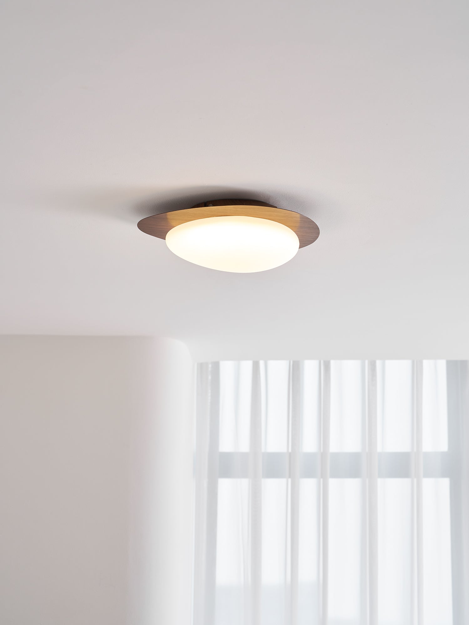 Pebble Ceiling Light 11.8 in 12W Walnut Grain Indoor Flush Mount LED | Modern Bedroom Living Room Dining Room Ceiling Fixture | Thomler