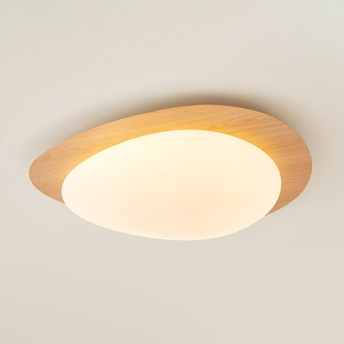 Organic Stone-Shaped Flush Mount LED Ceiling Fixture with Woodgrain Acrylic Diffuser for Living Room & Dining | Thomler