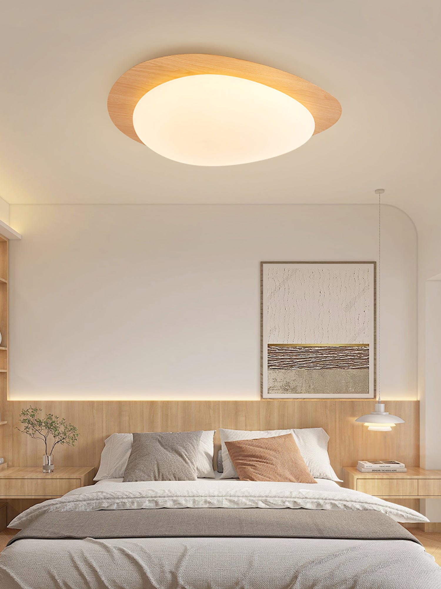 Pebble Ceiling Light 11.8 in 12W Walnut Grain Indoor Flush Mount LED | Modern Bedroom Living Room Dining Room Ceiling Fixture | Thomler