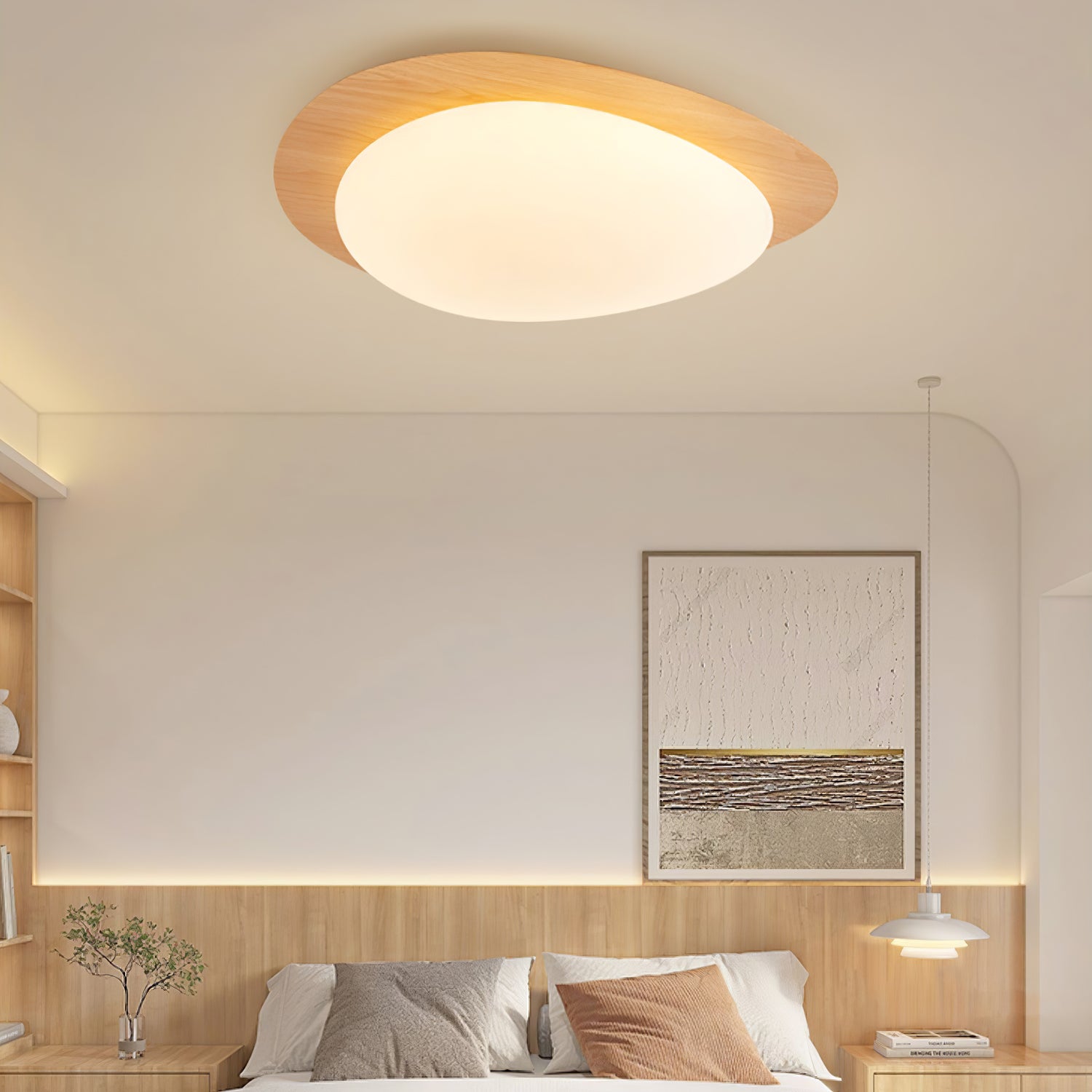 Pebble Ceiling Light 11.8 in 12W Walnut Grain Indoor Flush Mount LED | Modern Bedroom Living Room Dining Room Ceiling Fixture | Thomler