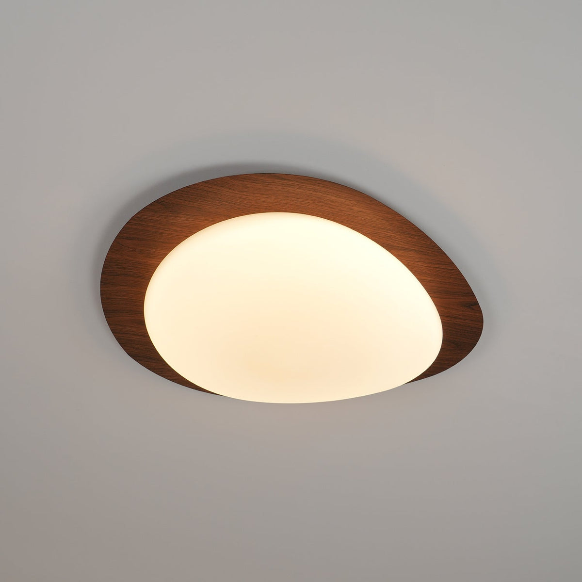 Organic Stone-Shaped LED Flush Mount Ceiling Fixture – Walnut Finish for Living Room & Dining Room | Thomler