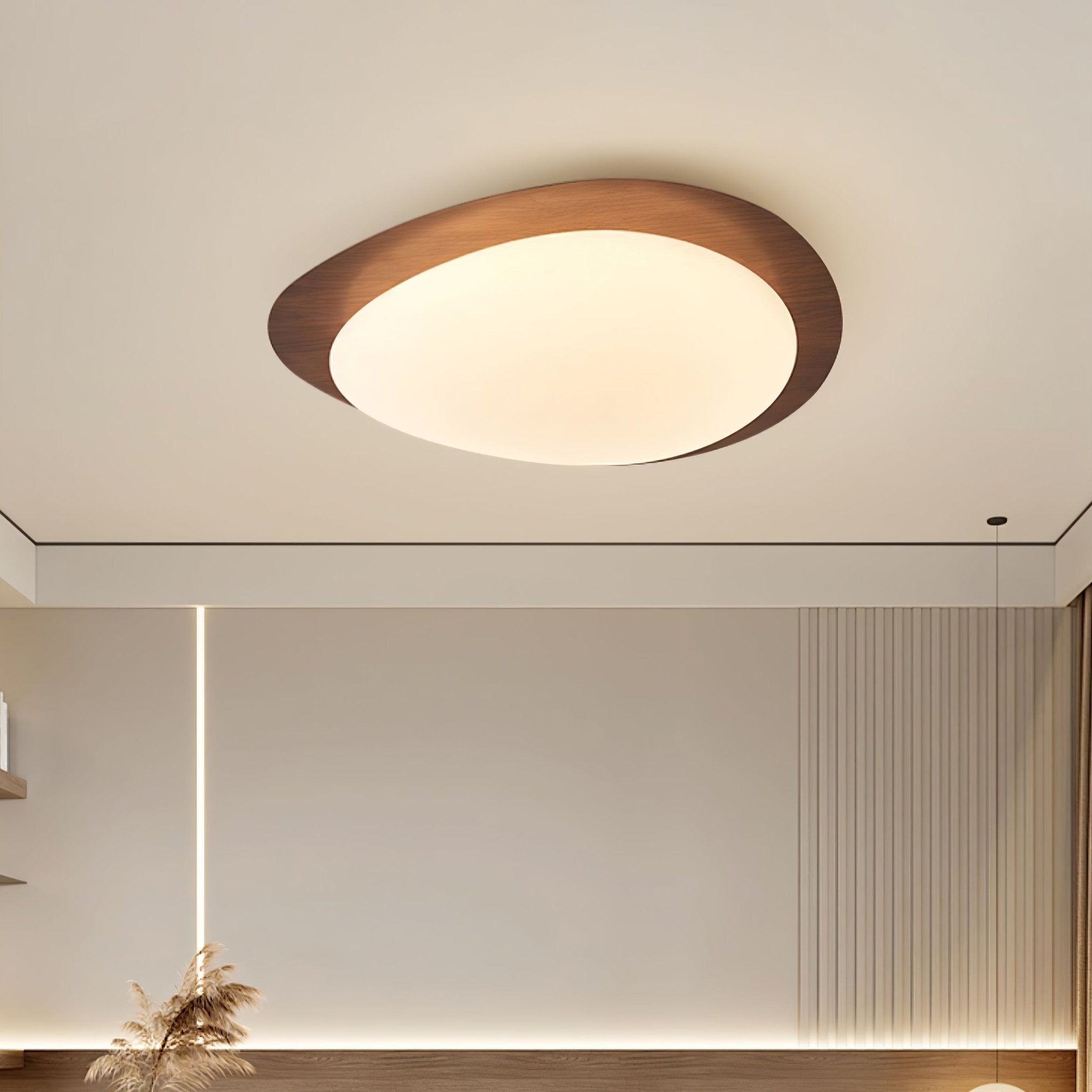 Pebble Ceiling Light 11.8 in 12W Walnut Grain Indoor Flush Mount LED | Modern Bedroom Living Room Dining Room Ceiling Fixture | Thomler
