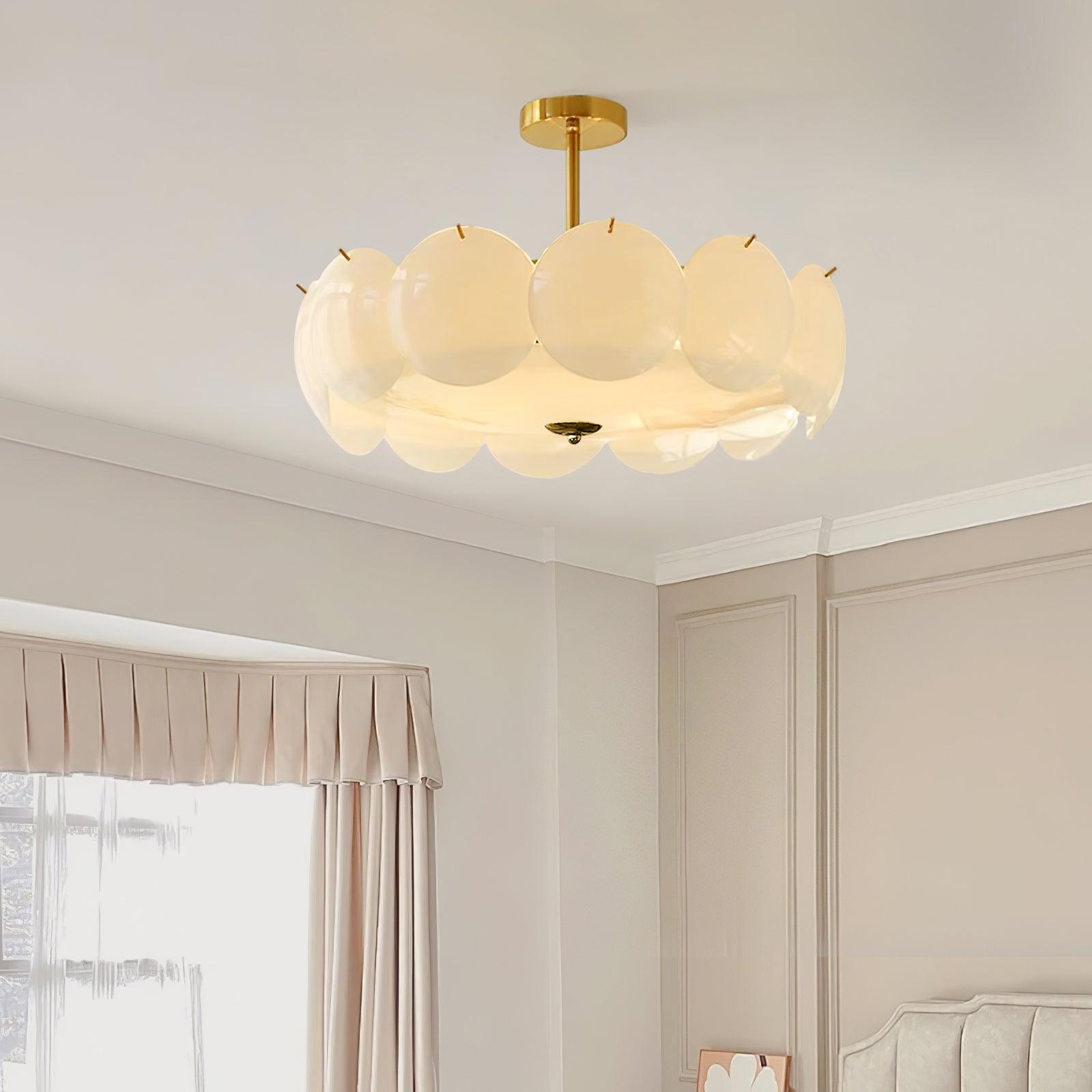 Ceiling Light Glass Disc Chandelier 60.0 cm Copper Dining Room Living Room Flush Mount Fixture | Thomler