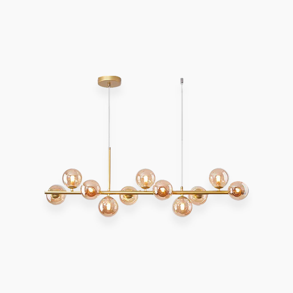 Chandelier Glass Globe 25.6 in 7-Light Gold Modern Living Room Dining Kitchen Pendant Light | Thomler