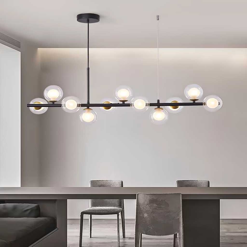 Chandelier Glass Globe 25.6 in 7-Light Gold Modern Living Room Dining Kitchen Pendant Light | Thomler