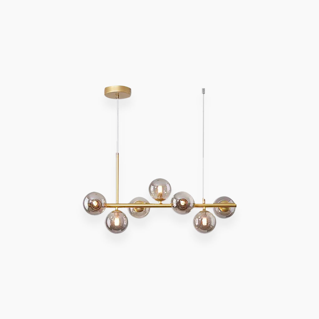 Chandelier Glass Globe 25.6 in 7-Light Gold Modern Living Room Dining Kitchen Pendant Light | Thomler