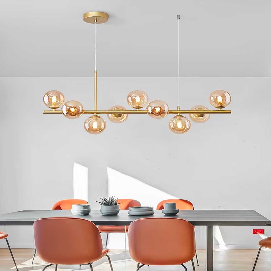 Chandelier Glass Globe 25.6 in 7-Light Gold Modern Living Room Dining Kitchen Pendant Light | Thomler