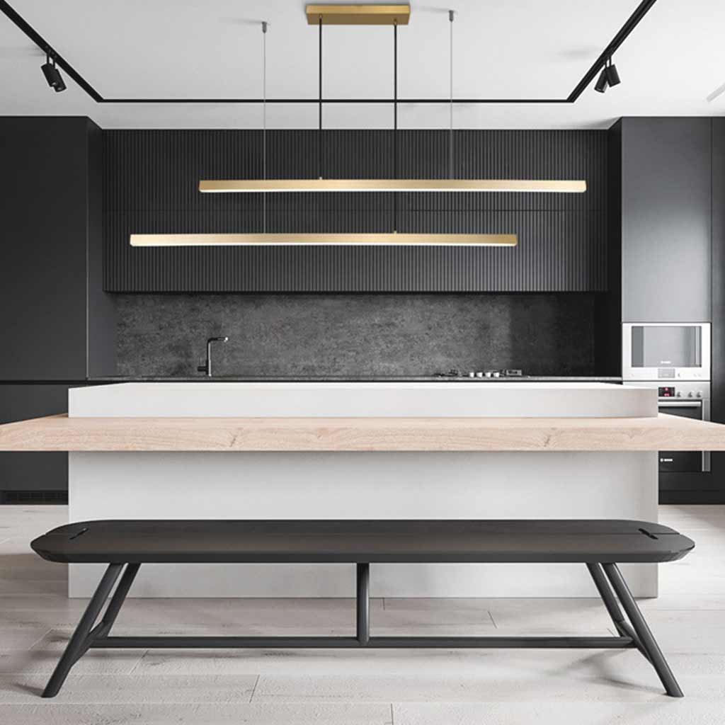 Pendant Light Brass Adjustable 62 in Dimmable LED Dining Room Kitchen Island Linear Ceiling Lamp | Thomler