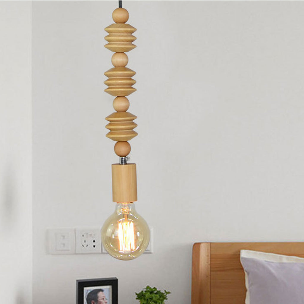 Pendant Light Wood Bead 12.6 in Adjustable Hanging Living Room Bedroom Dining Room Decor | Thomler
