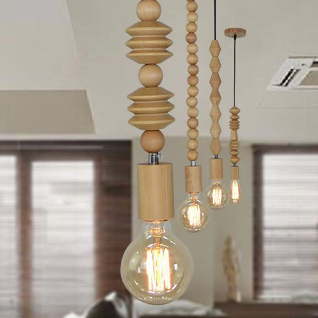 Pendant Light Wood Bead 12.6 in Adjustable Hanging Living Room Bedroom Dining Room Decor | Thomler