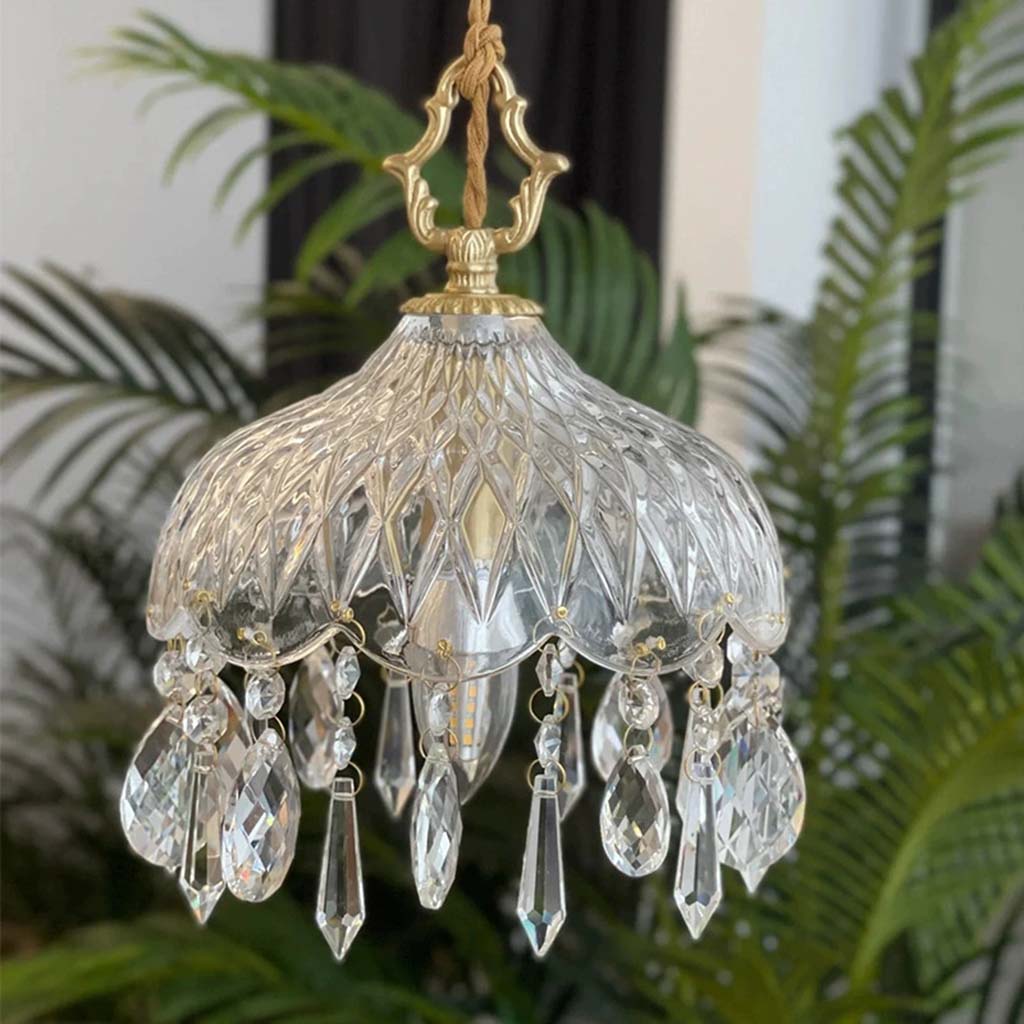 Pendant Light Brass Crystal Glass 7.9 in Adjustable Living Room Dining Room Ceiling Lamp French Vintage Style | Thomler