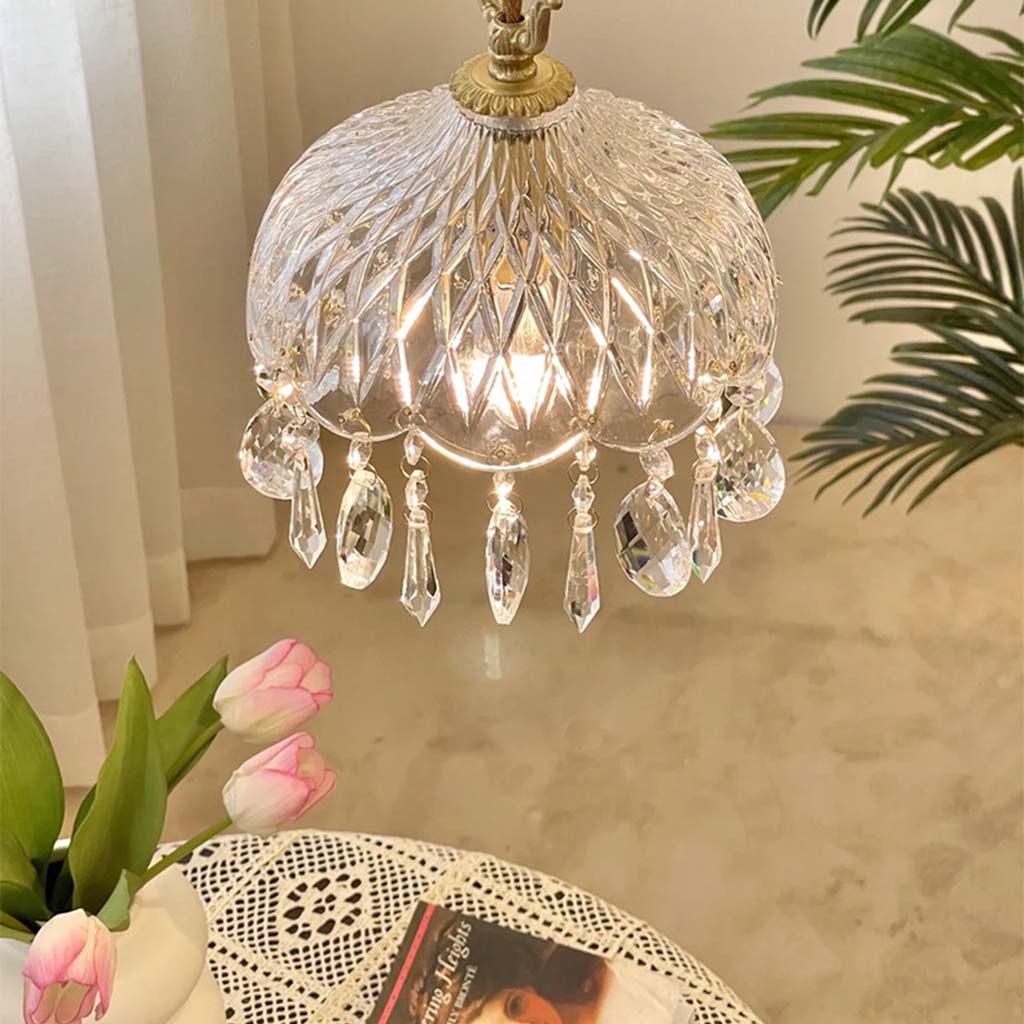 Pendant Light Crystal Glass Dome 20.0 cm Adjustable Living Room Dining Table Hanging Lamp Elegant Lighting Fixtures | Thomler