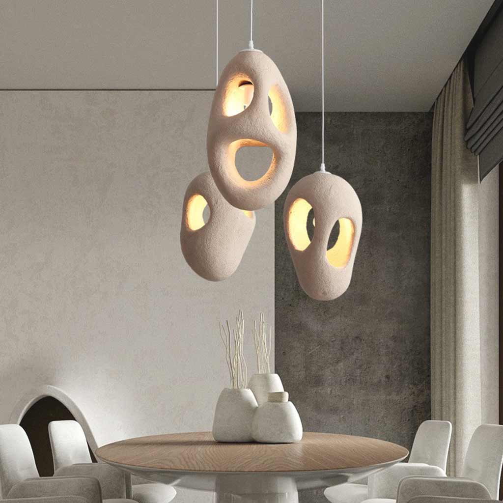 Pendant Light Polystyrene 13.8 in Adjustable Beige Living Room Dining Kitchen Island Hanging Lamp | Thomler