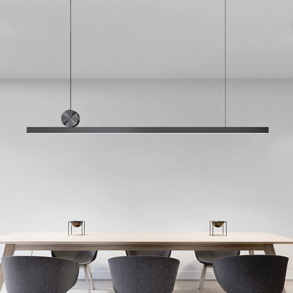 Pendant Light Aluminum Linear LED 39.4 in Black Dimmable Dining Table Kitchen Island Hanging Ceiling Fixture | Thomler