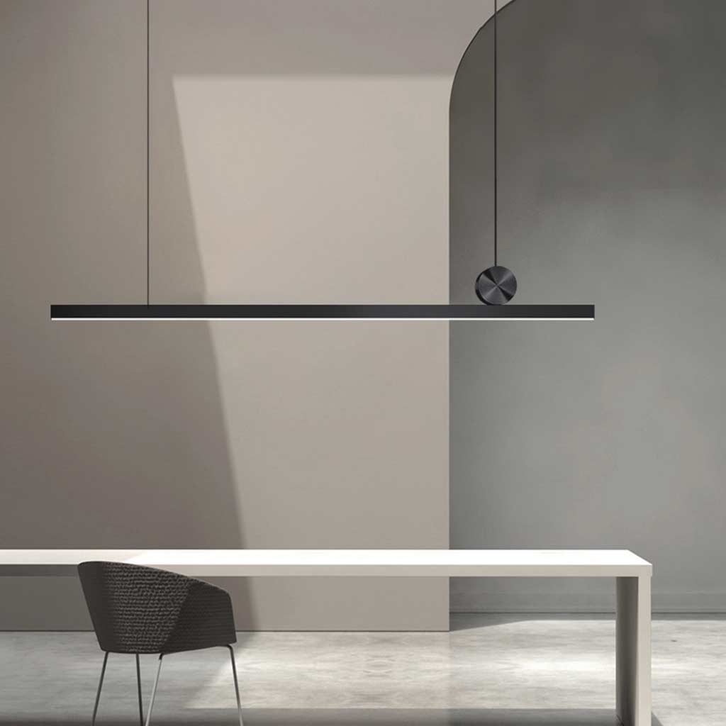Pendant Light Aluminum Linear LED 39.4 in Black Dimmable Dining Table Kitchen Island Hanging Ceiling Fixture | Thomler