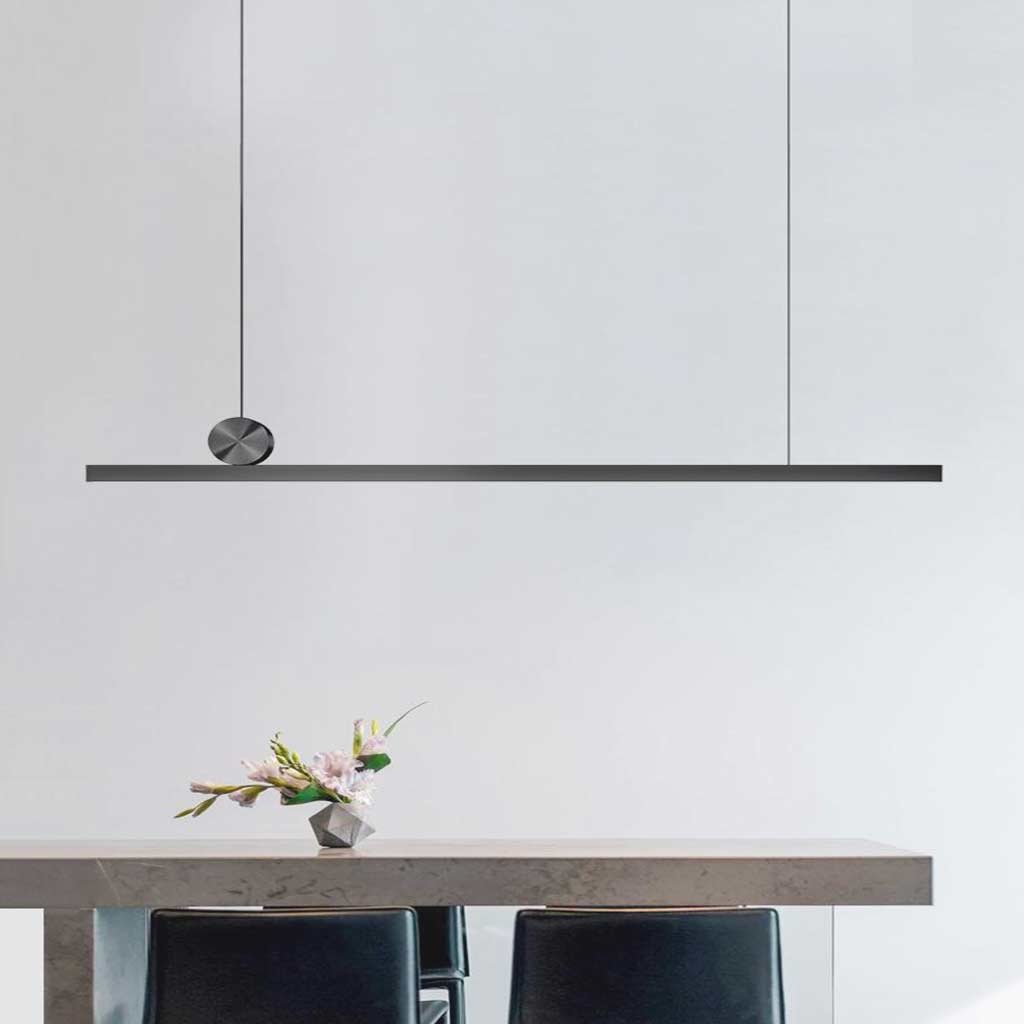 Pendant Light Aluminum Linear LED 39.4 in Black Dimmable Dining Table Kitchen Island Hanging Ceiling Fixture | Thomler