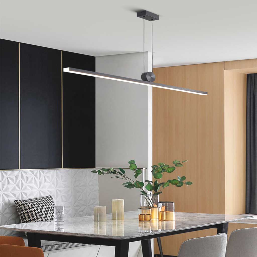 Pendant Light Aluminum 39 in Adjustable Dimmable LED Modern Dining Room Kitchen Foyer Lighting Linear Minimalist Fixture | Thomler