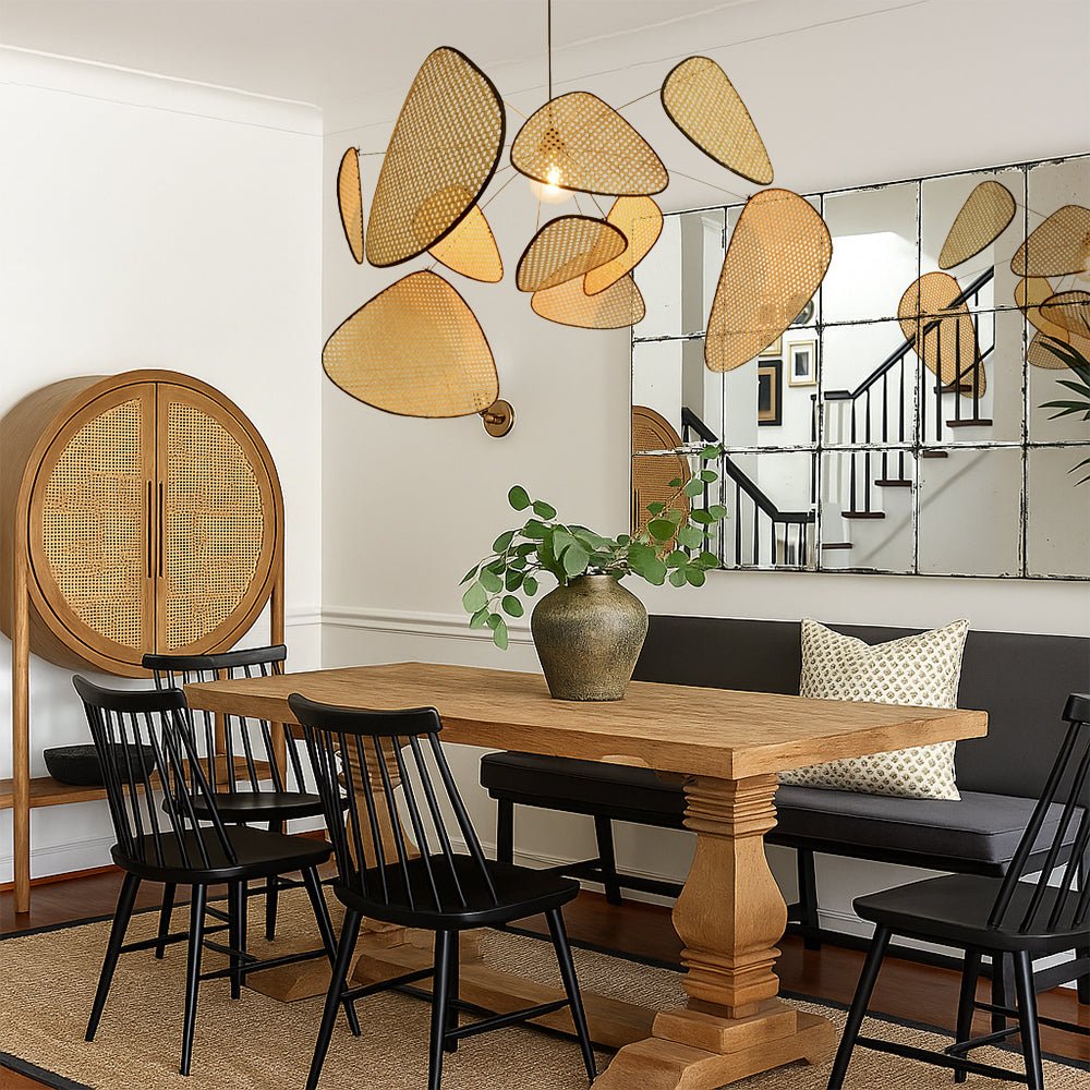 Pendant Light Rattan LED 3000K Warm White Adjustable 150.0 cm Dining Room Bedroom Hanging Ceiling Lamp | Thomler