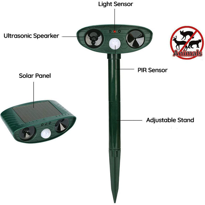Motion-Activated Animal Deterrent Device with Solar Power for Yards and Gardens | Outdoor Pest Control | Ultrasonic Wildlife Repellent | Wea | Thomler
