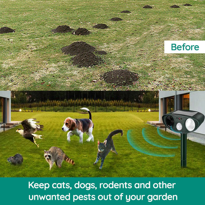 Motion-Activated Animal Deterrent Device with Solar Power for Yards and Gardens | Outdoor Pest Control | Ultrasonic Wildlife Repellent | Wea | Thomler