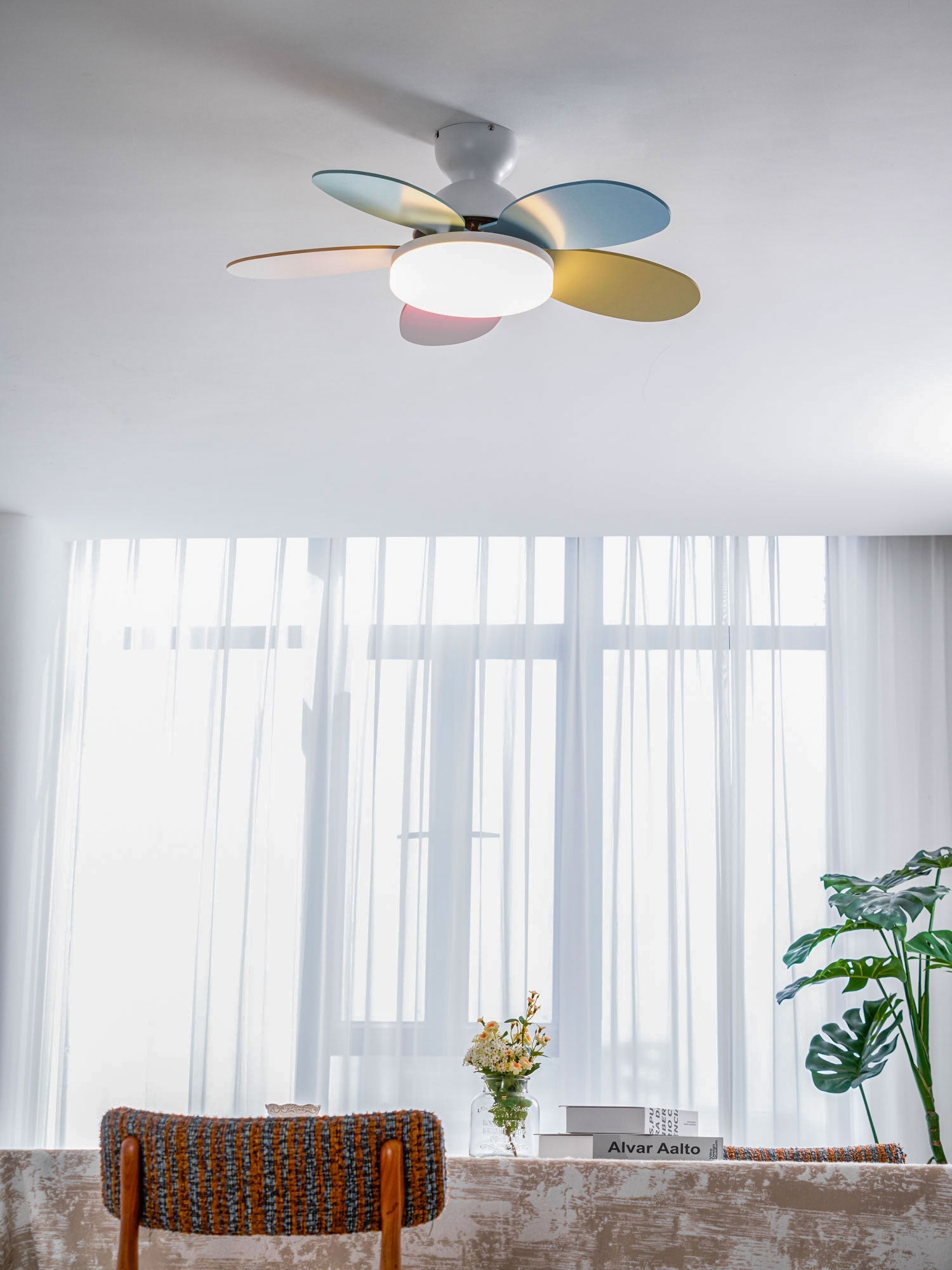 Ceiling Fan Light 35.4 in Wood Blades Grey Indoor Living Room Modern LED Lighting | Thomler