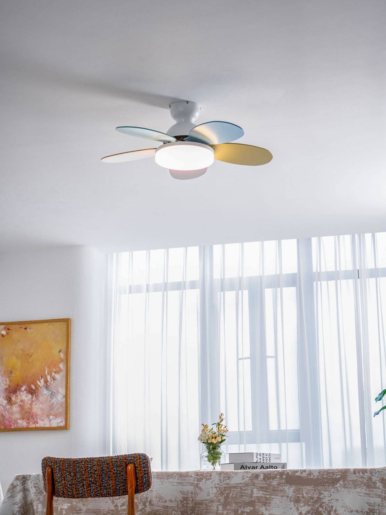 Ceiling Fan Light 35.4 in Wood Blades Grey Indoor Living Room Modern LED Lighting | Thomler