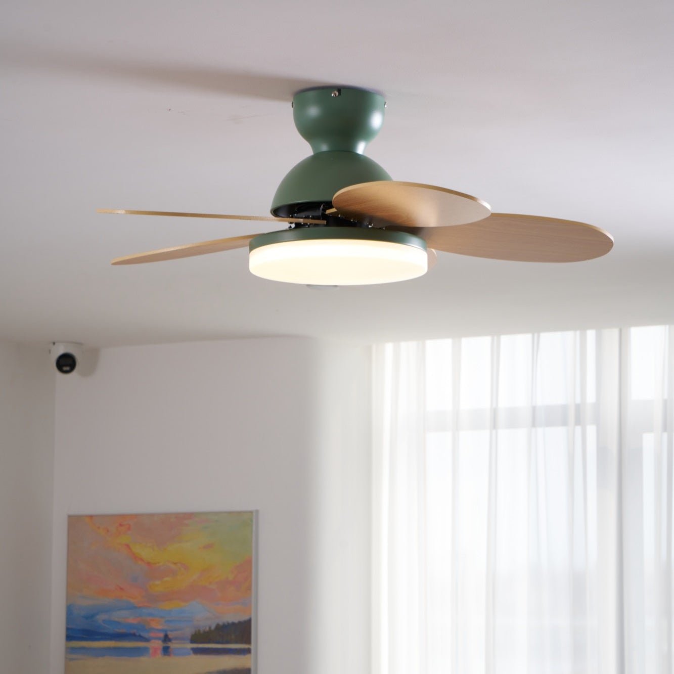 Ceiling Fan Light 35.4 in Wood Blades Grey Indoor Living Room Modern LED Lighting | Thomler