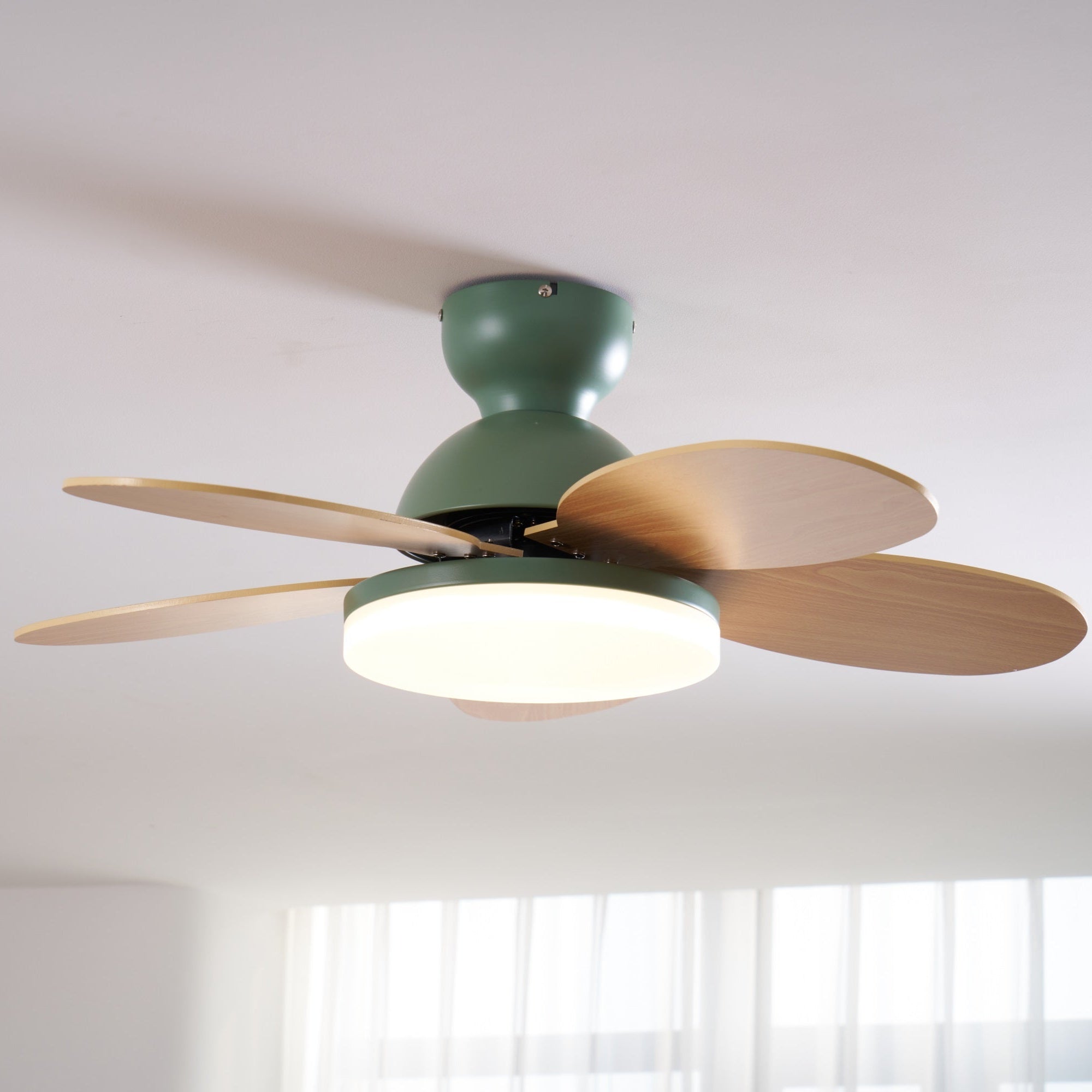Ceiling Fan Light 35.4 in Wood Blades Grey Indoor Living Room Modern LED Lighting | Thomler