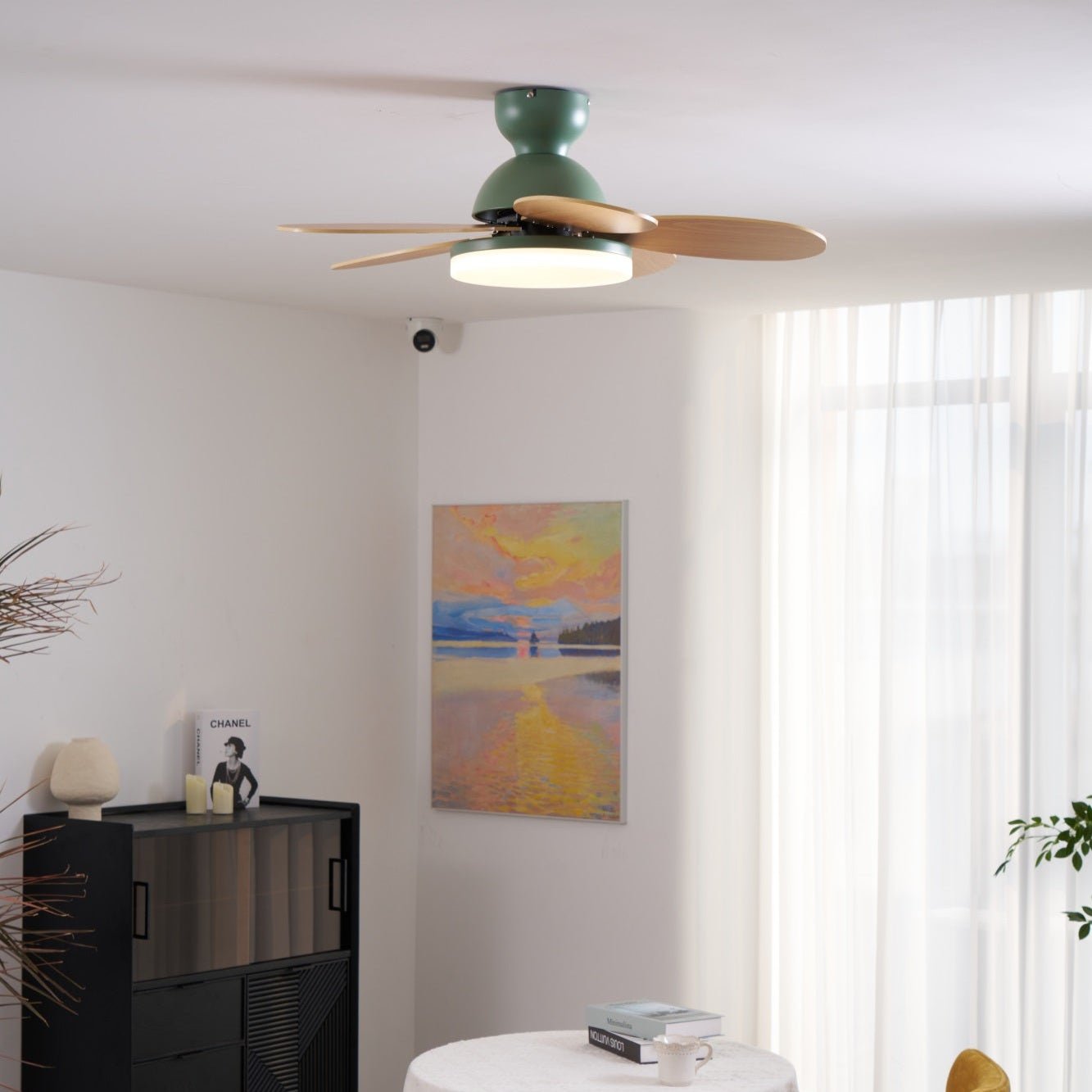 Ceiling Fan Light 35.4 in Wood Blades Grey Indoor Living Room Modern LED Lighting | Thomler