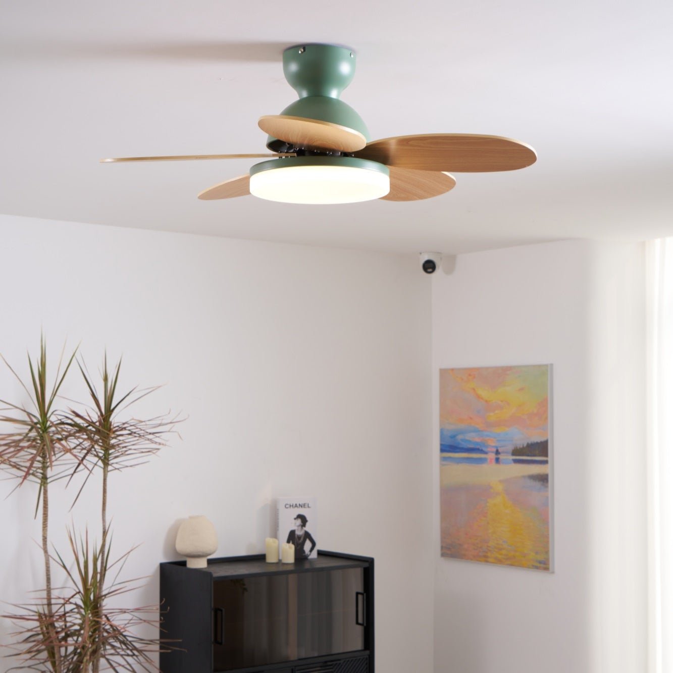 Ceiling Fan Light 35.4 in Wood Blades Grey Indoor Living Room Modern LED Lighting | Thomler