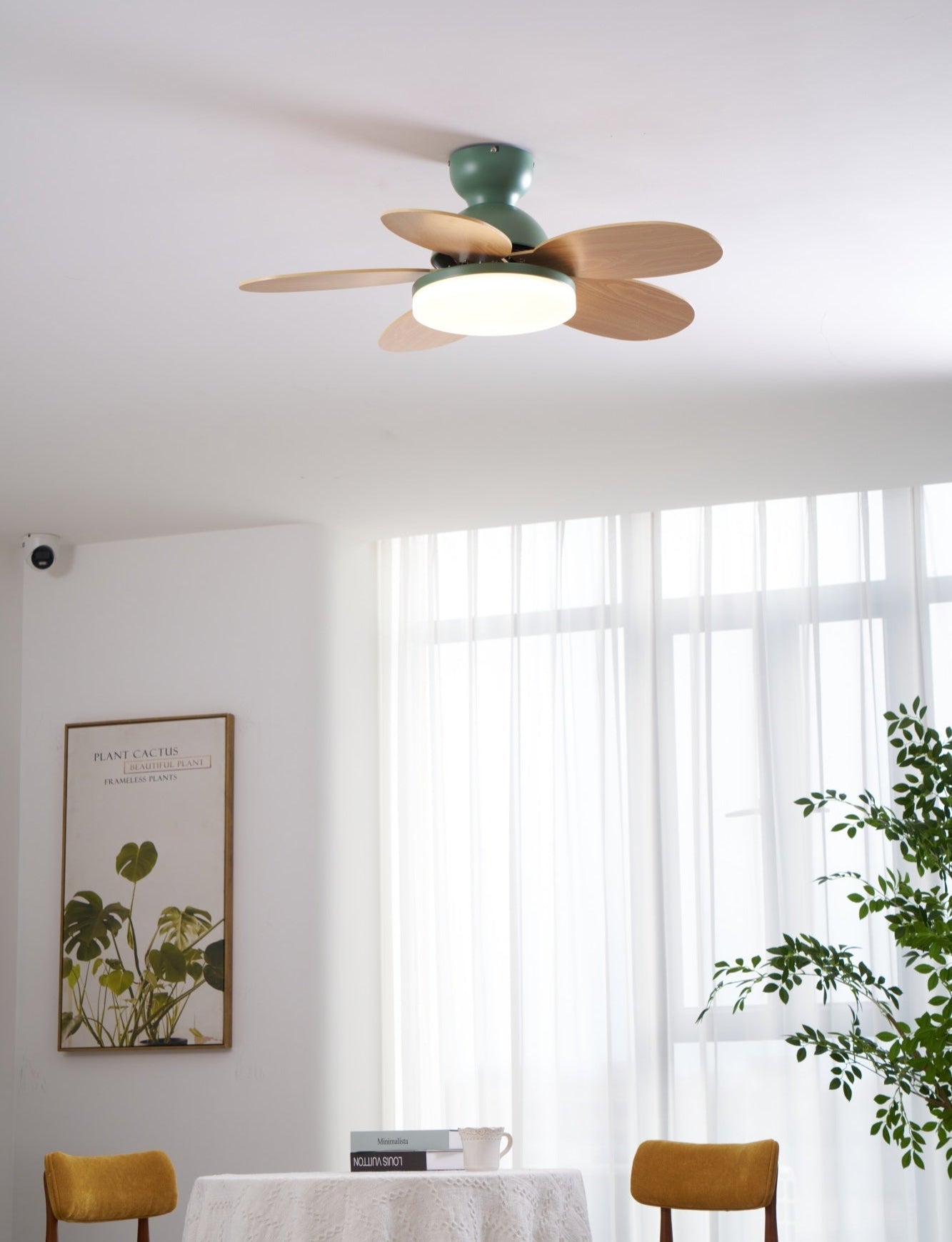Ceiling Fan Light 35.4 in Wood Blades Grey Indoor Living Room Modern LED Lighting | Thomler
