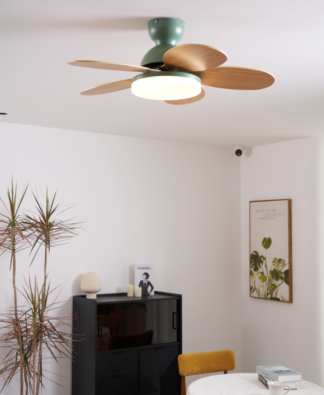 Ceiling Fan Light 35.4 in Wood Blades Grey Indoor Living Room Modern LED Lighting | Thomler