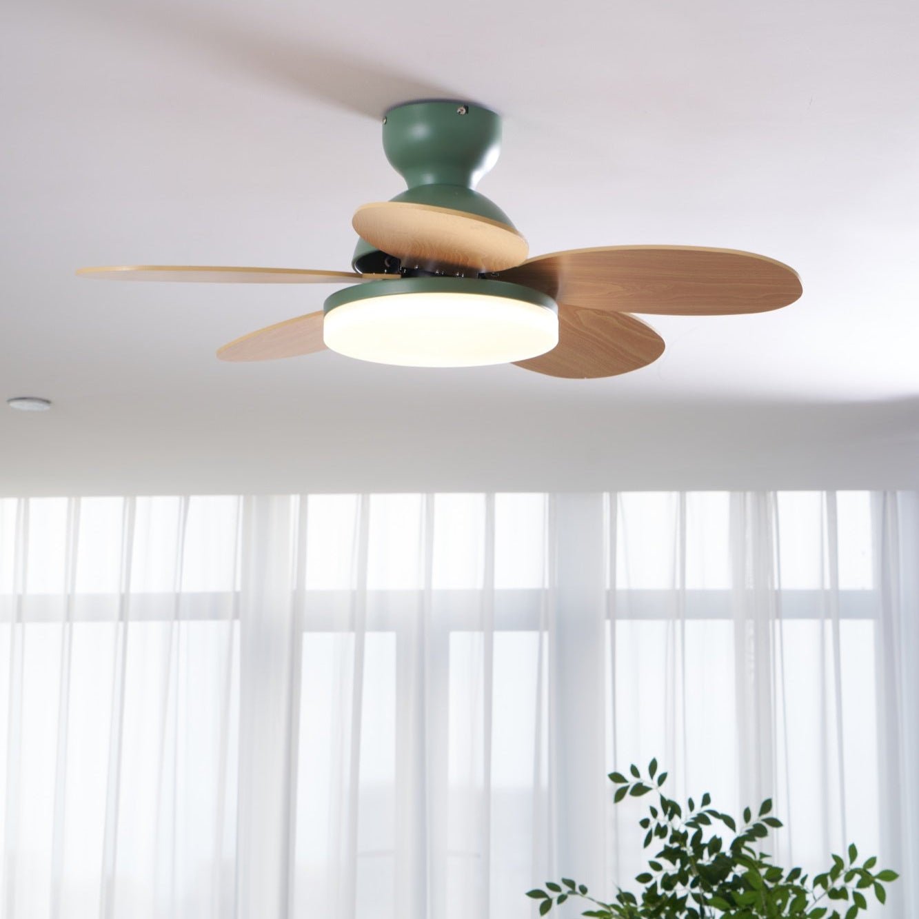 Ceiling Fan Light 35.4 in Wood Blades Grey Indoor Living Room Modern LED Lighting | Thomler