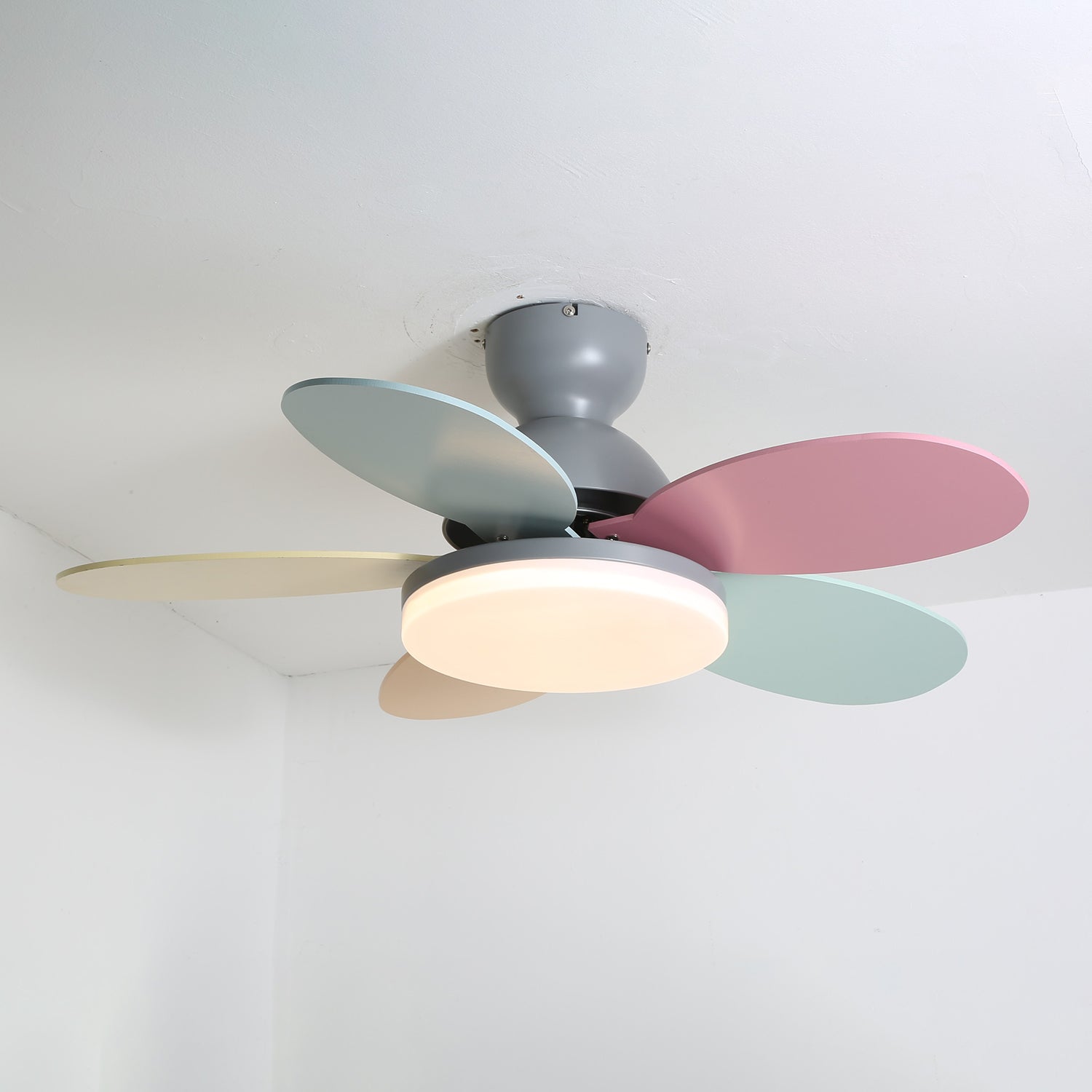 Ceiling Fan Light 35.4 in Wood Blades Grey Indoor Living Room Modern LED Lighting | Thomler