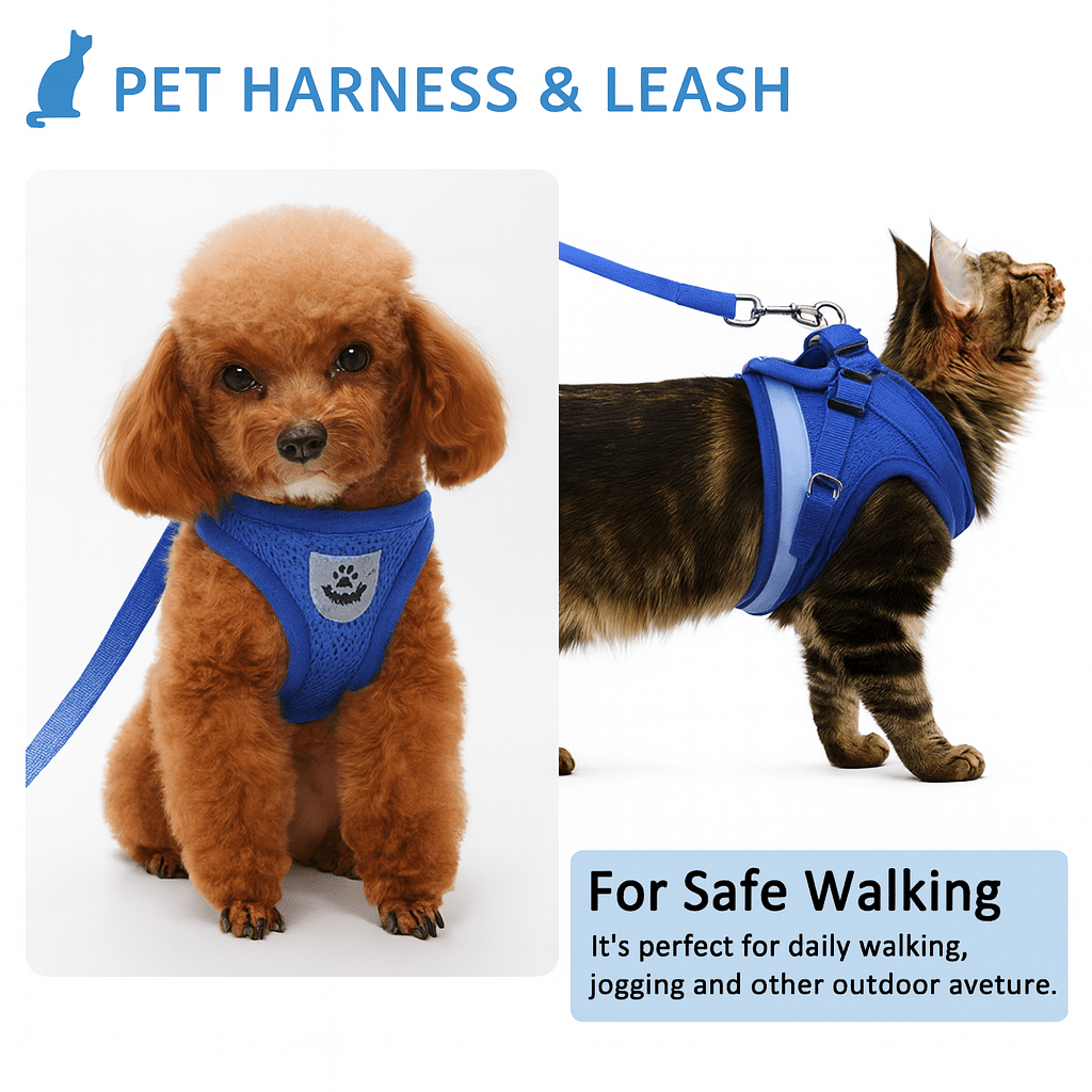 Breathable Cat Harness with Reflective Strip & Leash – Adjustable, Escape-Proof Design for Safe Outdoor Walks | Thomler