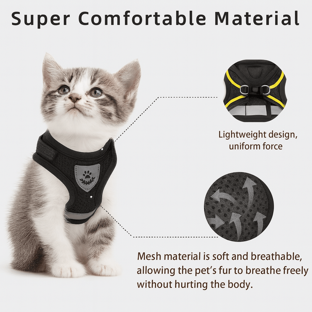 Breathable Cat Harness with Reflective Strip & Leash – Adjustable, Escape-Proof Design for Safe Outdoor Walks | Thomler