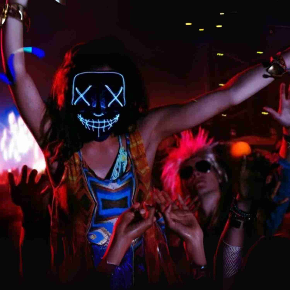 Illuminated Horror Face Mask – LED Electroluminescent Wire, 4 Light Modes, Foam-Padded for Comfortable Wear at Parties, Festivals & Cosplay | Thomler