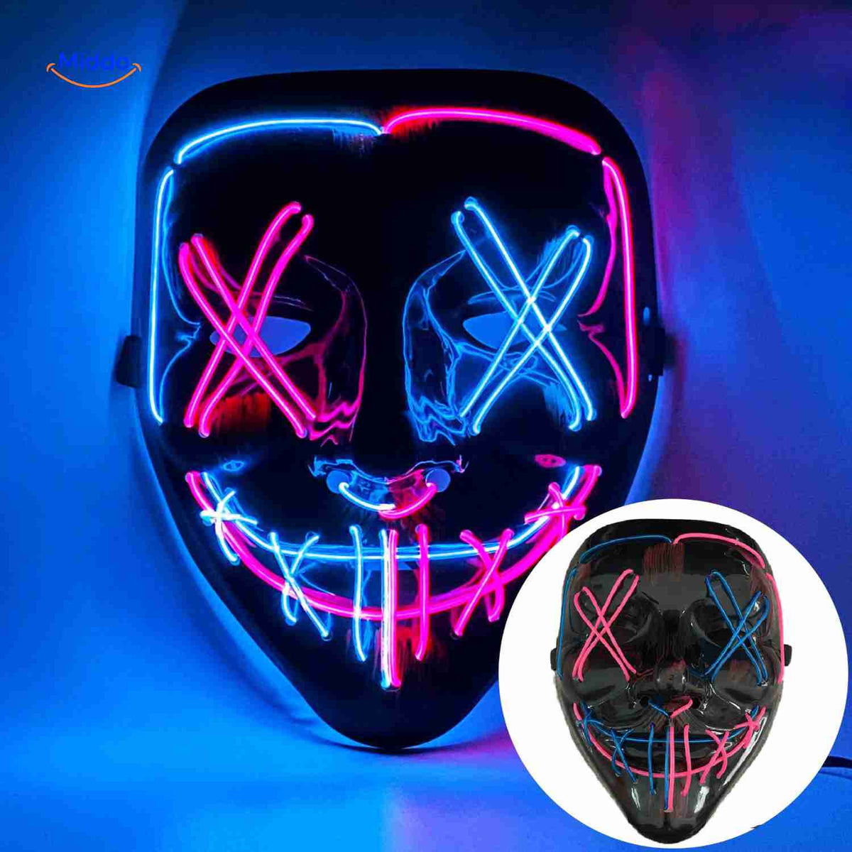 Illuminated Horror Face Mask – LED Electroluminescent Wire, 4 Light Modes, Foam-Padded for Comfortable Wear at Parties, Festivals & Cosplay | Thomler