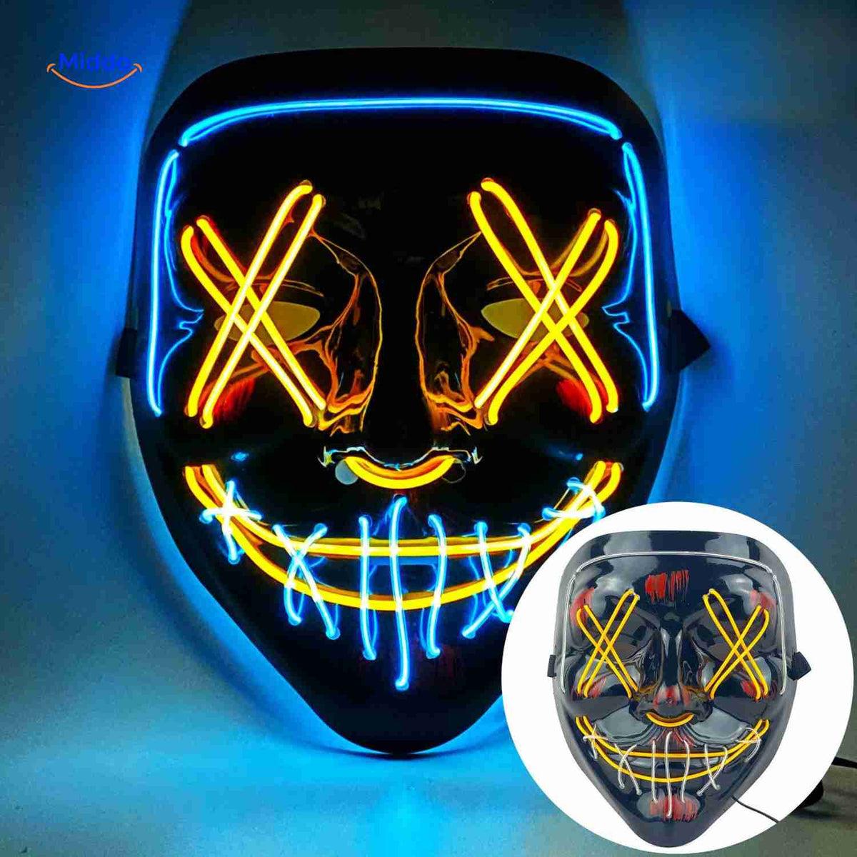 Illuminated Horror Face Mask – LED Electroluminescent Wire, 4 Light Modes, Foam-Padded for Comfortable Wear at Parties, Festivals & Cosplay | Thomler