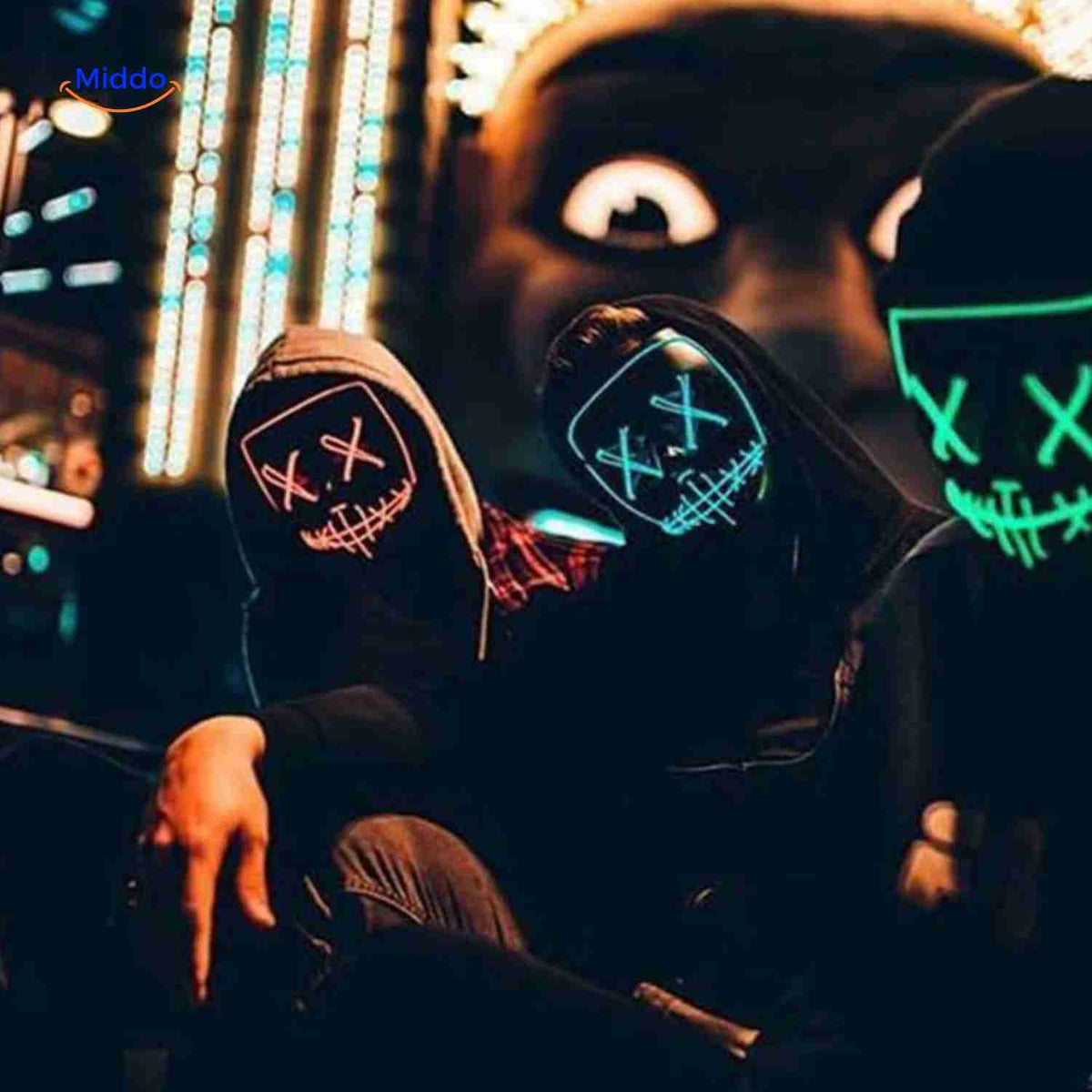 Illuminated Horror Face Mask – LED Electroluminescent Wire, 4 Light Modes, Foam-Padded for Comfortable Wear at Parties, Festivals & Cosplay | Thomler