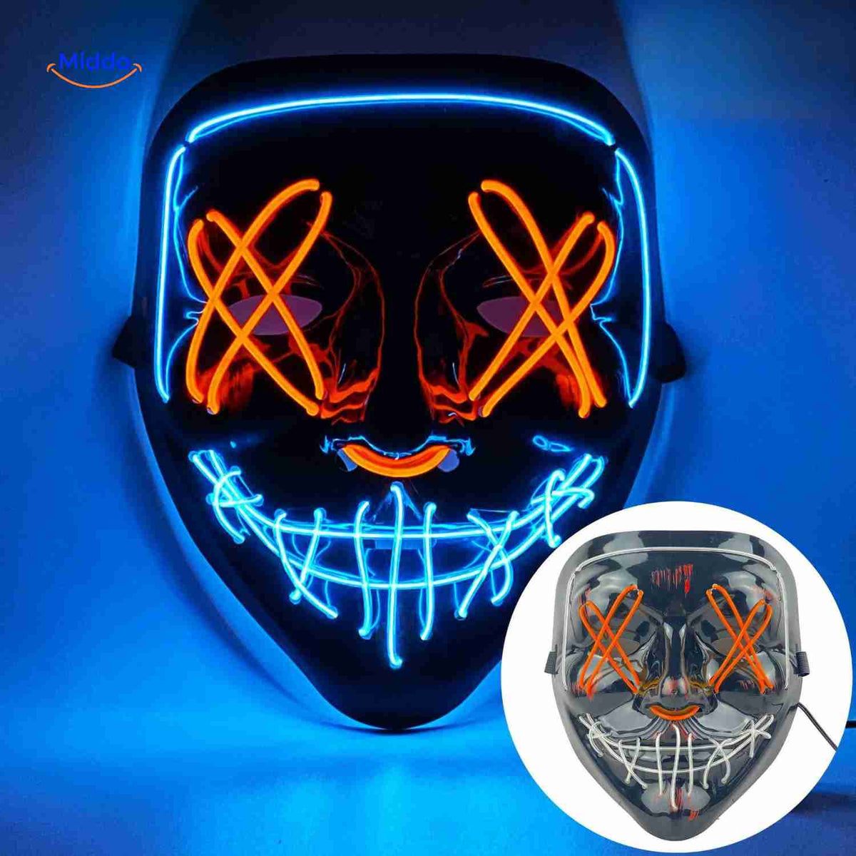 Illuminated Horror Face Mask – LED Electroluminescent Wire, 4 Light Modes, Foam-Padded for Comfortable Wear at Parties, Festivals & Cosplay | Thomler
