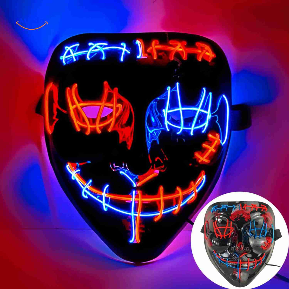 Illuminated Horror Face Mask – LED Electroluminescent Wire, 4 Light Modes, Foam-Padded for Comfortable Wear at Parties, Festivals & Cosplay | Thomler