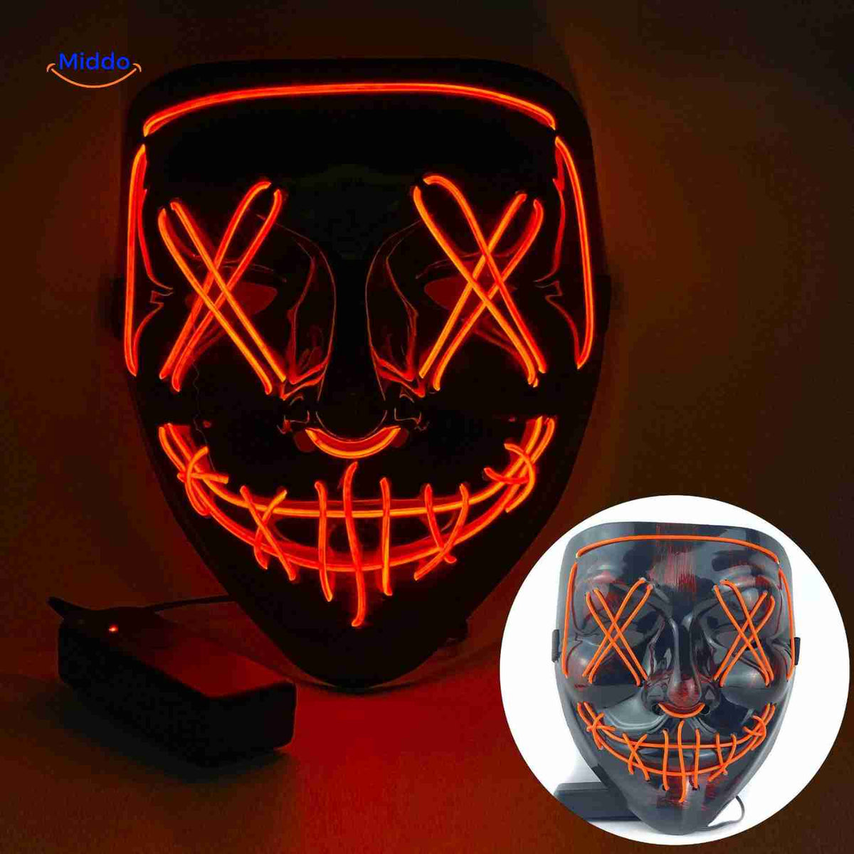 Illuminated Horror Face Mask – LED Electroluminescent Wire, 4 Light Modes, Foam-Padded for Comfortable Wear at Parties, Festivals & Cosplay | Thomler